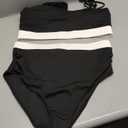 Maternity Two Piece Swimsuit High Waisted Strappy Bikini Set Bathing Suit (XX-Large, Black With White)