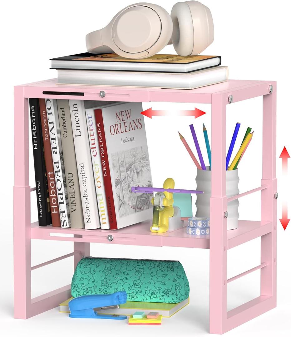 Locker Organizer Shelf Pink, Adjustable Width and Height, Stackable Metal Locker Storage Organization, Ideal Locker Fits Standard Size School, Office, and Gym Lockers