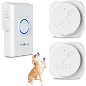 JeaTone Dog Door Bell, Dog Bells to Go Outside, Smart Wireless Potty Training Button for Dogs, Training Dog to Ring The Bell, 2 Pack Button White