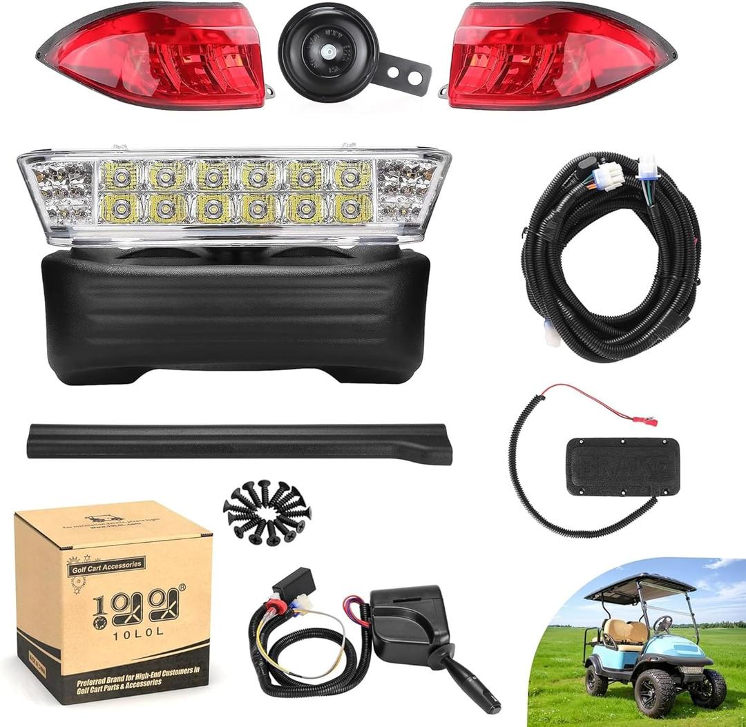 10L0L Deluxe Golf Cart Light Kit for Club Car Precedent 2004-2019, 12V Street Legal Light Kit with Headlight Taillight Turn Signals Switch Horn Brake Pad Hazard Lighting Function