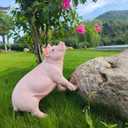 HOUDE Cute Pig Statues, 20.08 inches Long, decorates Outdoor Art Gardens, courtyards, lawns, and Indoor Public Spaces Such as Living Rooms and Balconies. (Pink)