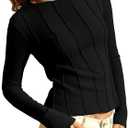 Tankaneo Womens Fitted Long Sleeve Shirts Ribbed Knit Going Out Tops Y2k Trendy Casual Crew Neck Tees Shirts (Black)