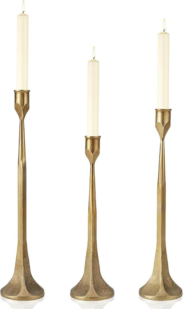 Gold Taper Candle Holder 3-Pack - Elegant Candlestick Holders for Wedding, Table, Party Decor - Holds 3/4 inch Taper Candles
