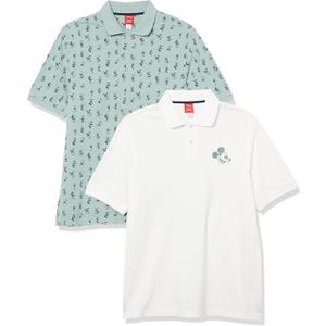 Amazon Essentials Disney | Marvel | Star Wars Men's Regular-Fit Short Sleeve Cotton Pique Polo Shirt, Pack of 2 (Medium, Mickey Peace)