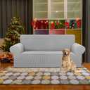 KEKUOU Stretch Loveseat Sofa Cover Slipcover,Couch Covers for 2 Cushion Couch Sofa (55"-78") Furniture Protector Sofa with Elastic Bottom for Kids,Dog. Jacquard Small Checked (Medium,Silver)