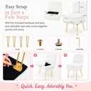 Upgraded Large Vanity Chair with Folding Back, 500g Premium Faux Fur Fluffy Desk Stool for Adults, Comfy Padded Makeup Ottoman for Bedroom & Dressing Room White