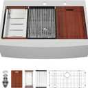 Sarlai 33 Farmhouse Kithchen Sink - 33 x 22 Inch Apron Front Ledge Drop In Workstation16 Gauge Stainless Steel Single Bowl Top-mount Farm Sinks, 33" x 22" x 10"