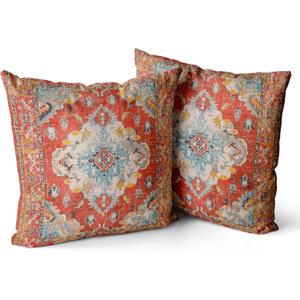 Snycler Boho Throw Pillow Covers 18x18 inch Set of 2 Boho Rug Carpet Double Sided Pattern Cotton Soft Pillow Case Cushion Cover Pillowcase for Couch Sofa Bed Decorative (Orange)