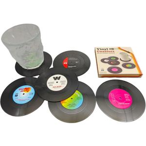 6-Coaster Set Retro Vinyl Coasters, Non-Slip & Heat-Resistant Cup Mats for Cold & Hot Drinks, Fits All Cup Types, Ideal Gift for Music Lovers & Retro Decor Fans (4.1 Inches)
