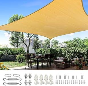 Quictent 20X20FT 185G HDPE Square Sun Shade Sail Canopy 98% UV Block Outdoor Patio Garden with Hardware Kit (Sand)