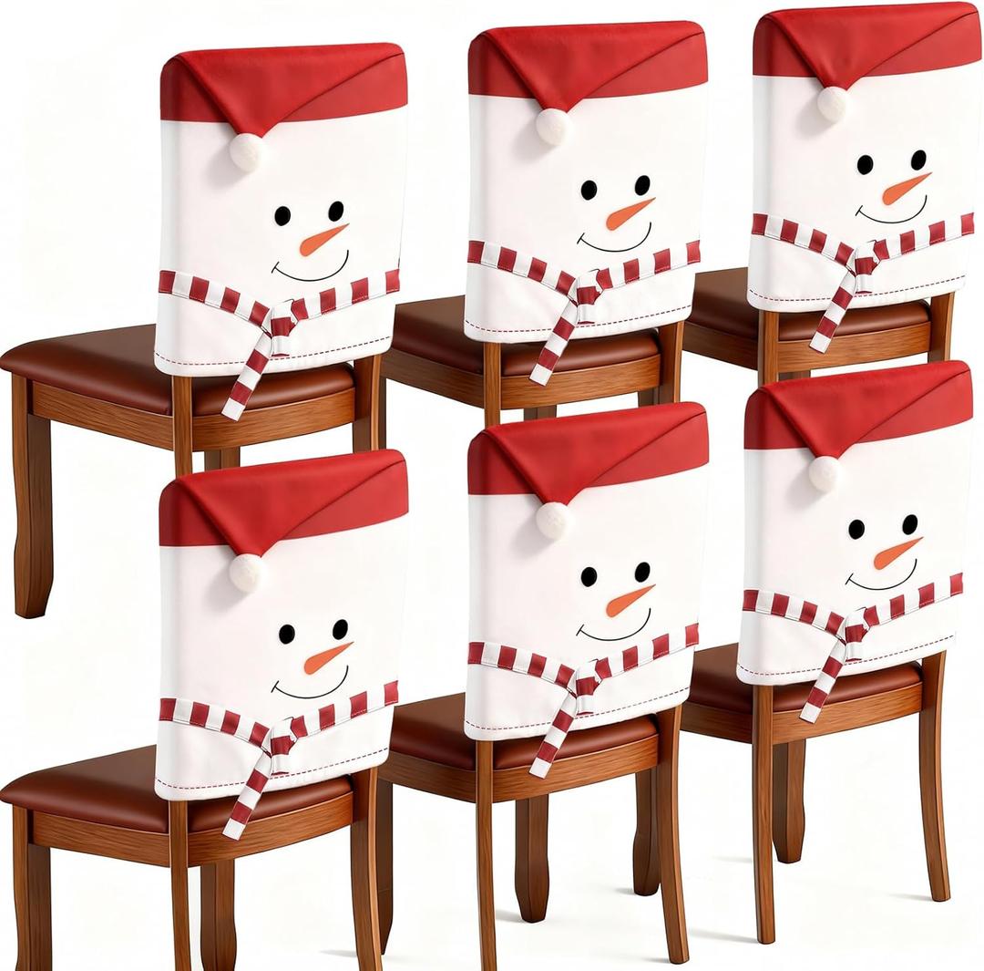 homyfort Christmas Chair Covers Set of 6 - Removable Washable Chair Back Covers for Dining Chairs, Holiday Party Decor for Families & Hosts (Red-01)