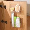 2 Pack Adhesive Cabinet Door Organizer, Compact Kitchen Under Sink Organizer, Clear Lid Storage Container for Pantry Shelves, Wall Mounted Bathroom Shower Caddy Hanging Closet Organizer