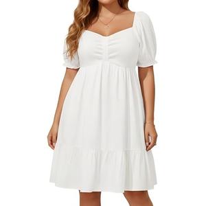 Talisea Women's Plus Size Summer Dress White Graduation Sweetheart Neck Puff Short Sleeve Casual Babydoll Teen Sundress 16