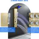 POPFLY Shower Panel Tower System, LED Rainfall & Waterfall Shower Head with Body Jets, Handheld Shower & Tub Spout, Golden Stainless Steel Wall-Mounted Bathroom Shower Column Tower