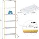 aboxoo Ladder Shelf 2PCS White Marble Bookshelf 5-Tier Wall-Mounted Wood Rack Open Industrial Modern Plant Flower Stand Utility Organizer Bookcase Metal Frame Furniture Office Kitchen Bedroom