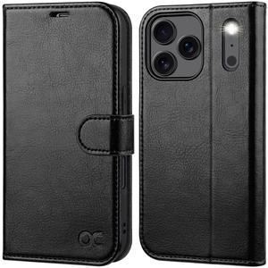 OCASE Compatible with iPhone 17 Pro Wallet Case, PU Leather Flip Folio Case with Card Holders RFID Blocking Kickstand [Shockproof TPU Inner Shell] Phone Cover 6.3 Inch 2025, Black