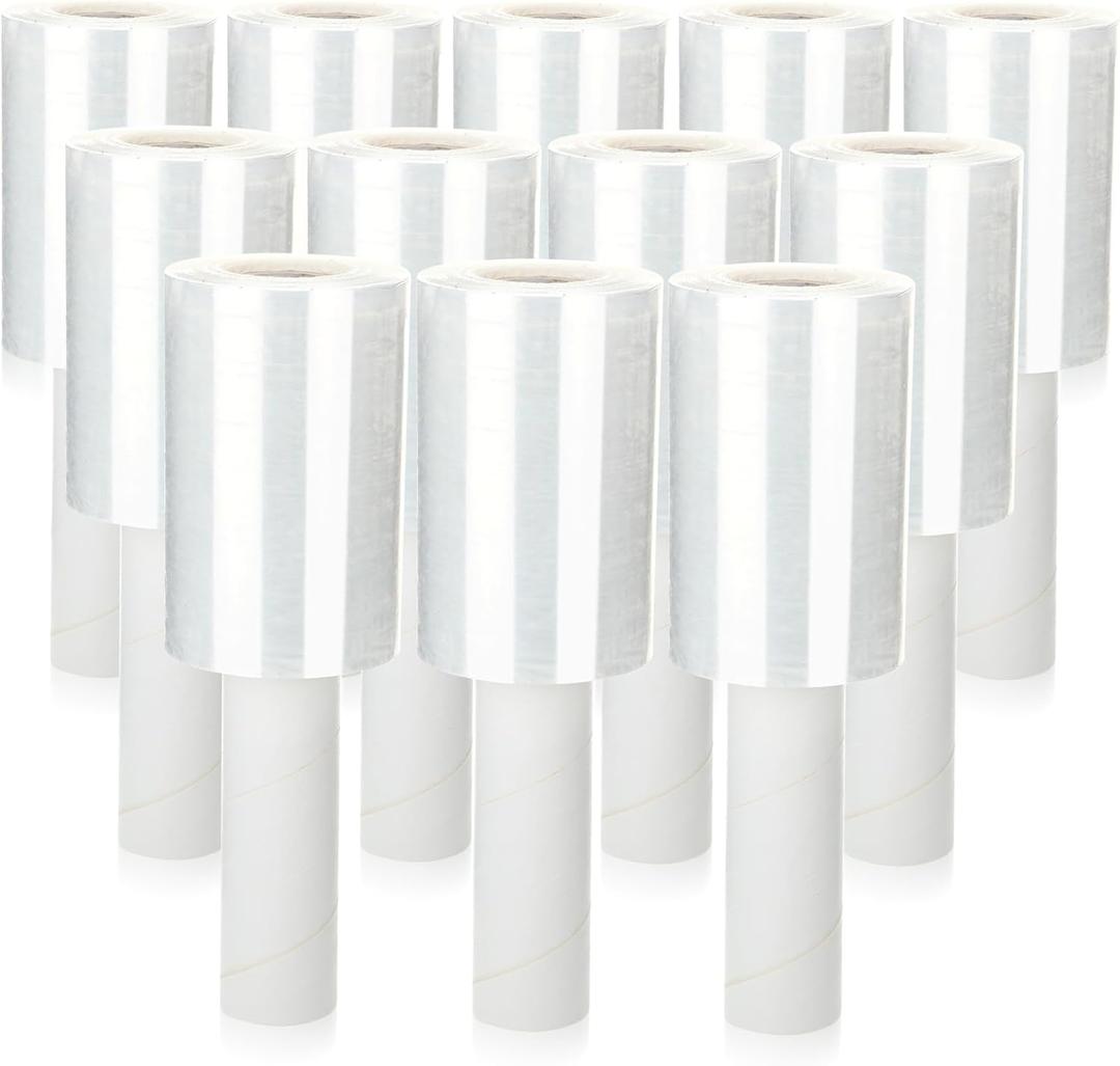 Sherr 12 Rolls 5 Inch x 800 Feet Clear Stretch Shrink Wrap Film with Handle 80 Gauge Heavy Duty PE Industrial Plastic Wrap for Packing, Moving, Furniture & Pallet, Self Adhering Packaging Film