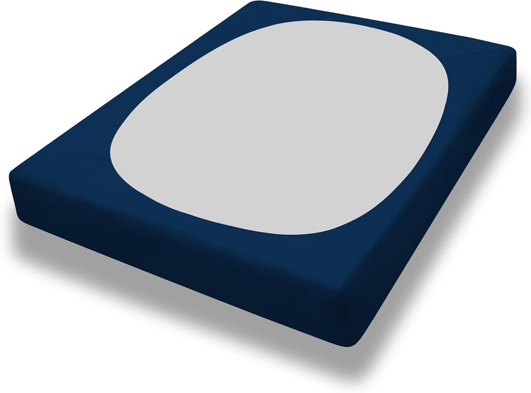 PureFit Stretchy Box Spring Cover - Elastic Fitted Wrap Around 4 Sides, Wrinkle & Fading Resistant, Queen Size, Navy