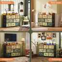 WLIVE Led Dresser for Bedroom, TV Stand for Bedroom with LED Lights and Power Outlet, Wide Chest of Drawers for Hallway, 8 Fabric Drawers for Living Room and Entryway, Floral Painted