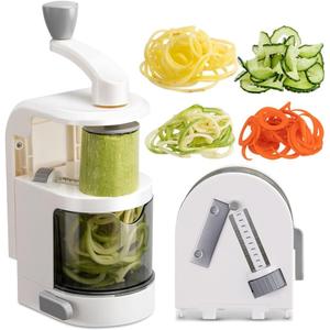 Badelite Vegetable Spiralizer 4-IN-1 Rotating Blade Veggie Spiralizer Zucchini Noodle Maker with Strong Suction Cup Spiral Vegetable Cutter Slicer - White