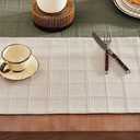 ZeeMart Linen Checked Placemats Set of 4, Plaid Embroidery Textured Table Mats, Double Layer Thick Farmhouse Rustic Place Mats for Kitchen Dining Table Home Decor, Beige 13x19 Inch
