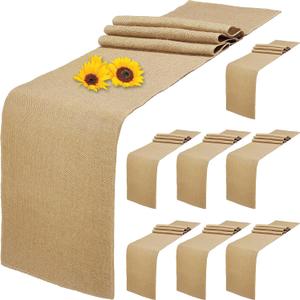 8 Pack Natural Burlap Table Runners,12 x 72 Inch Rustic Jute Table Runner and Placemats Bulk for Western Wedding Table Decorations,Farmhouse Style Party,Holiday,Kitchen Coffee Table Decor Cover
