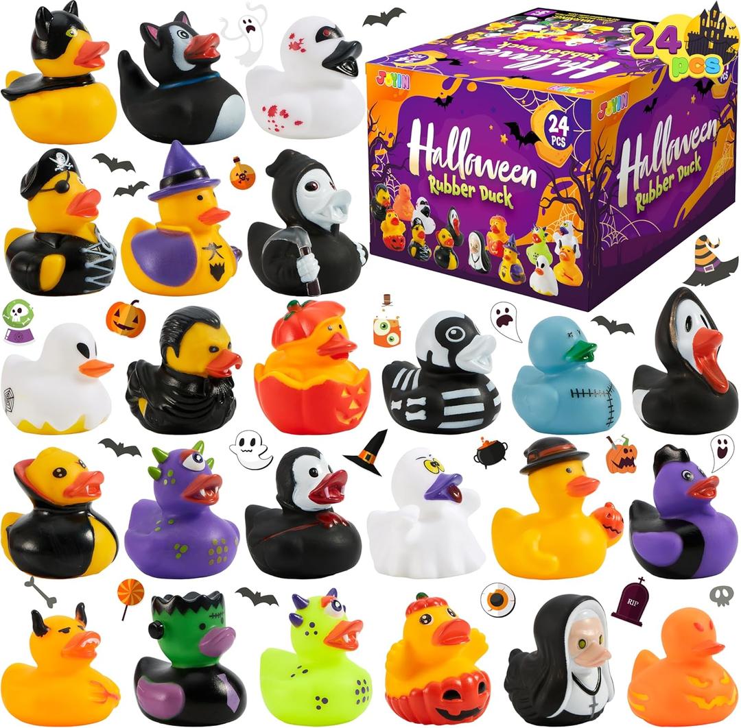 JOYIN 24 Pcs Halloween Ducks Bath Toys, Halloween Rubber Ducks Bulk for Party Favors, Mini Duckies Baby Bathtub Toys for Trick or Treating Goodie Bag Fillers, Classroom Prizes JOYIN 24 Pcs Halloween Ducks Bath Toys, Halloween Rubber Ducks Bulk for Party Favors, Mini Duckies Baby Bathtub Toys for Trick or Treating Goodie Bag Fillers, Classroom Prizes