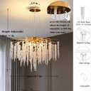 Crystal Tree Branches Chandeliers Gold Luxury Round Raindrop Pendant Light Fixture 9 Light Tassel Ceiling Hanging Light for Dining Room Bedroom Living Room Entryway 23.7"