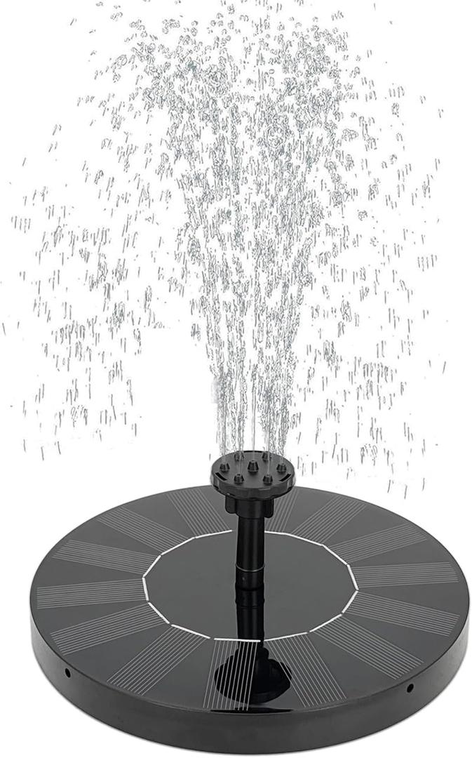 Solar Bird Bath Fountain,1.4W Solar Fountain Pump with 6 Nozzles, Free Standing Floating Solar Powered Water Fountains Pump for Bird Bath, Garden, Pond, Outdoor Decoration