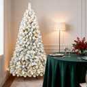 5ft Per-Lit Snow Flocked Christmas Tree, Artificial Christmas Tree with 200 Warm White Lights, 551 Branch Tips, Premium Green Full Xmas Tree for Easy Holiday Setup, Foldable Metal Base
