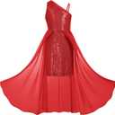 GRACE KARIN Girls Sequin Formal Dress Sequin Pageant Wedding Guest Dresses Birthday Fancy One Shoulder Dress Size 6-14 (7-8 Years, Red)