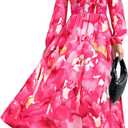 PRETTYGARDEN Women's Floral Midi Dress Casual Fall V Neck Long Sleeve Flowy Spring Beach Wedding Guest Vacation Dresses (X-Large, Rose Pink Watercolour)
