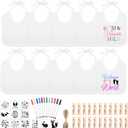 BOUBONI 55 Pcs DIY Baby Bibs Decorating Set Includes 10 White Bibs, 12 Fabric Markers, 12 Stencils, 20 Clothespins, 1 Hemp Rope for Baby Shower Games Boys Girls,  A01-White-55