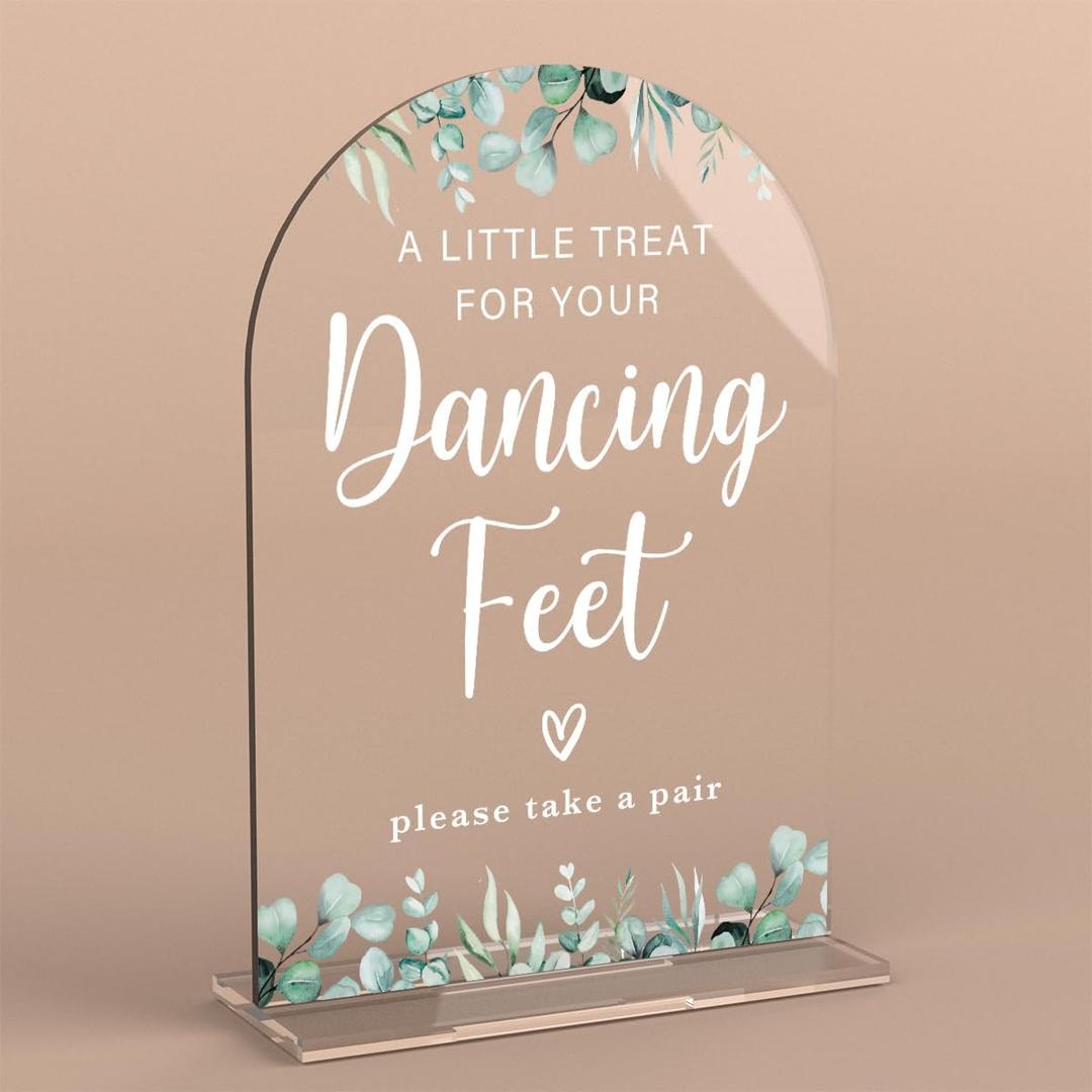 4 x Acrylic Wedding Sign A Little Treat for Your Dancing Feet Signs for Ceremony Modern Calligraphy Arch Acrylic Table Top Signs for Wedding Reception and Event Party Table Decor (Eucalyptus Leaves)
