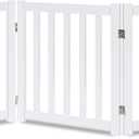 LZRS 3-Panel Wooden Free Standing Foldable Dog Gate Indoor 24" High,Step-Over Safety Pet Gate for Doorways, Stairs, Hallways, Indoor Dog Barrier for Small to Medium Dogs & Puppies, White