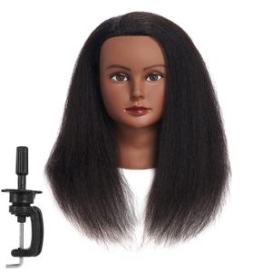 Traininghead 100% Real Hair Mannequin Head Training Head Cosmetology Doll Head Manikin Practice Head Hairdresser With Free Clamp Holder Female (Black Hair A)