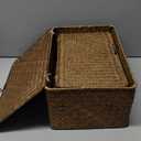 Woanger Set of 4 Wicker Storage Baskets OrganizerHandwoven Storage Bins with Lid for Organizing, Home Utility Box for Home Office Supplies Multipurpose Container(Coffee)
