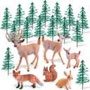 Zomiboo 21 Pcs Forest Animals Figurines Woodland Animal Toys Deer Hunting Cake Decorations Miniature Tree Mold Kits for Birthday Christmas Party Favors