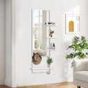 ANYHI Full Length Wall Mirror with 4 Detachable Trays and Hooks
59.4x19 Inch Metal Frame Wall Mounted/Standing Full Mirror, HD Glass Dressing Mirror for Bedroom Entryway Living Room, White