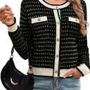 ELLEVEN Women's Cropped Tweed Knit Cardigan Sweater,Trendy Open Front Button Up Long Sleeve Cardigans with Pockets