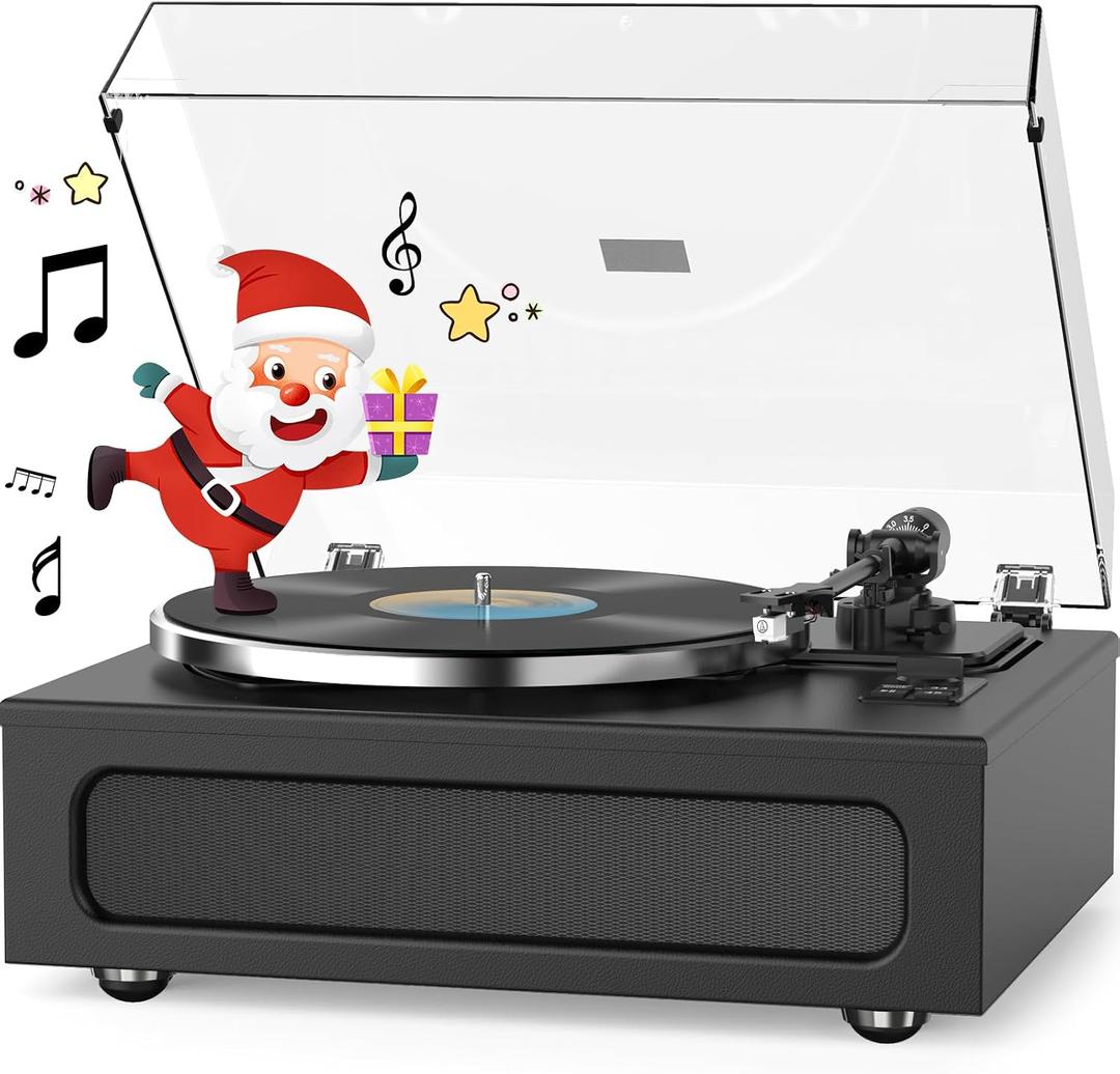 Vinyl Record Player All-in-1 LP Turntable Built-in Four Speakers HiFi Belt Drive System with Phono Preamp ATN-3600L MM Cartridge BT Wireless Aux-in RCA Line Out Auto Off Black Classic Edition