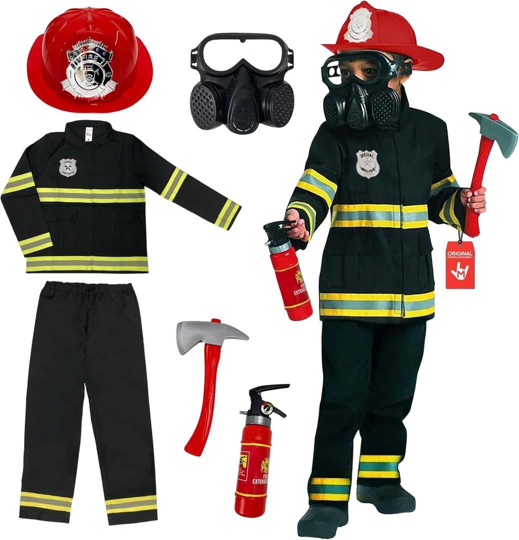 Morph Firefighter Costume for Kids (2 Colors) - Boys Fireman & Fire Fighter Costume for Halloween (T2 (3-4 Years), Black)