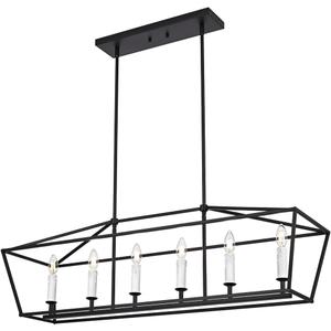 BONLICHT Modern Farmhouse Rectangle Dining Room Light Fixtures Black 6 Light Linear Chandelier Industrial White Kitchen Island Pendant Lighting Classic Ceiling Lights with Adjustable Rods, E12 Base