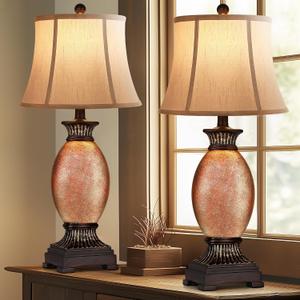 Hamucd 27" Set of 2 Tall Farmhouse Rustic Table Lamps for Living Room,3-Color Temperature Dimmable Western Bedroom Lamps for Night Stands Traditional Antique Decor (Amber) (Rustic)