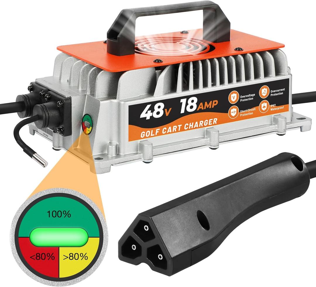 EZGO 48V Golf Cart Charger, 18 AMP, IP67 Waterproof, Temperature Monitor for RXV & TXT