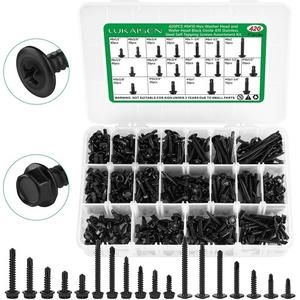 420pcs #8#10 Sheet Metal Screws Assortment Kit, 410 Stainless Steel Self Tapping Screws for Metal, Self Drilling Screws, 6 Sizes (1/2", 5/8", 3/4", 1", 1-1/4", 1-1/2")Modified Truss & Hex Washer Head