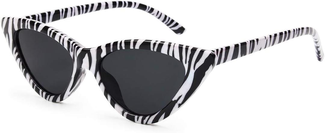 livho Retro Vintage Narrow Cat Eye Sunglasses for Women Clout Goggles Plastic Frame (Zebra Pattern)