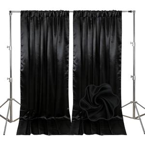 10ft x 10ft Black Backdrop Curtains for Parties, Fabric Satin Background Curtain with Rod Pockets for Weddings, Birthday, Baby Shower, Photography, Graduation Party Backdrop Drapes, 2 Panels