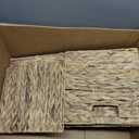 Water Hyacinth Storage Baskets 11x11x11 Inch Wicker Storage Cubes Set of 2Baskets,Handwoven Foldable Wicker Cubes with Sturdy Handles, Rustic Laundry Organizer for Bedroom Shelves, Kitchen, Bathroom