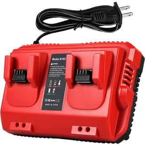 18V Rapid Charger Replacement for Milwaukee M18 Battery Charger Station 2Ports 48-59-1802 48-59-1812 Compatible with M-18 48-11-1850 48-11-1840 48-11-30 48-11-20 (Red)